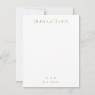 Chic Monogram Gold White Wedding Note Card