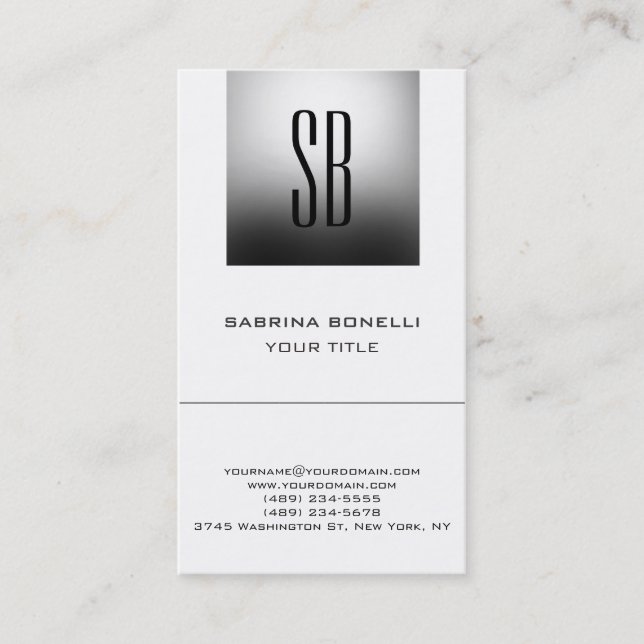 Chic Monogram Gray White Cute Business Card (Front)