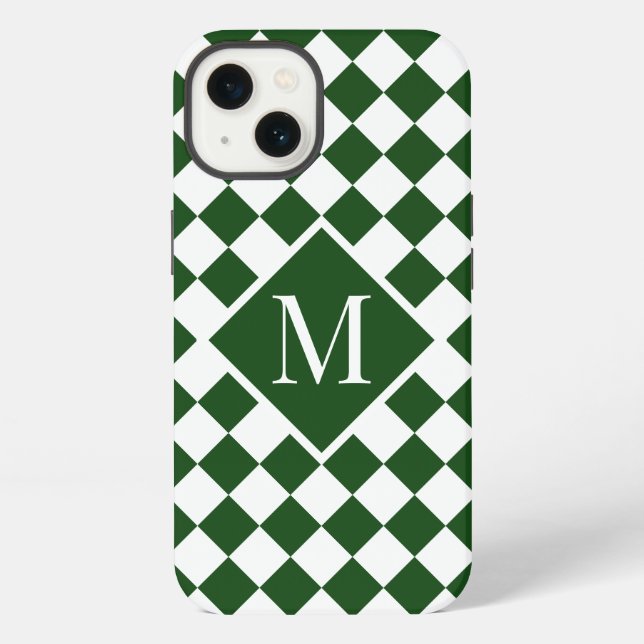 Chic Monogram Green White Checkered Pattern Iphone Case (Back)