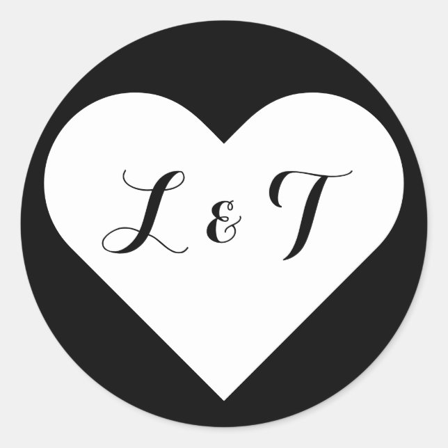 Chic Monogram Heart Black & White Stickers (Front)