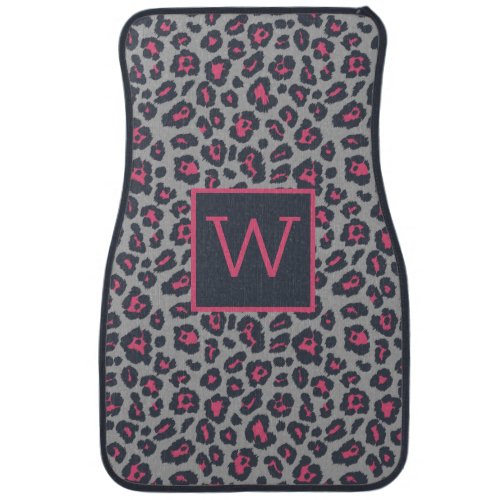 Chic Monogram Hot Pink Gray Leopard Print Pattern Car Floor Mat