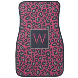 Chic Monogram Hot Pink Gray Leopard Print Pattern Car Floor Mat