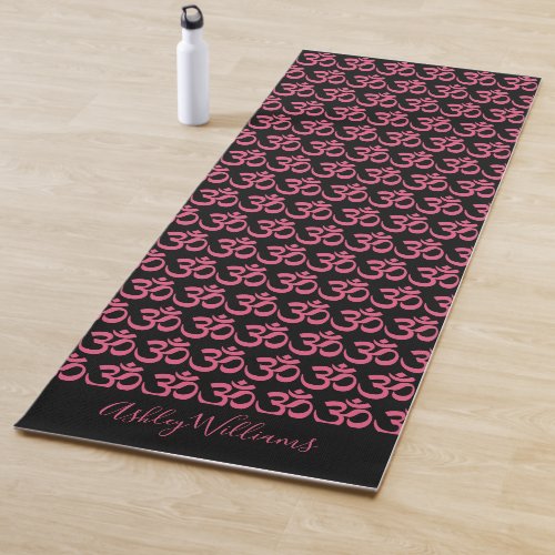 Chic Monogram Hot Pink Om Symbol Pattern Black Yoga Mat