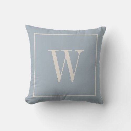 Chic Monogram Inital Soft Farmhouse Blue  Ivory Throw Pillow