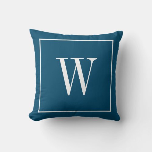 Chic Monogram Inital Stylish Trendy Modern Blue Throw Pillow