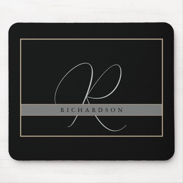 Chic Monogram Initial Name Charcoal Gray Black  Mouse Pad (Front)