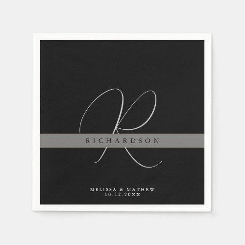 Chic Monogram Initial Name Charcoal Gray Black Napkins