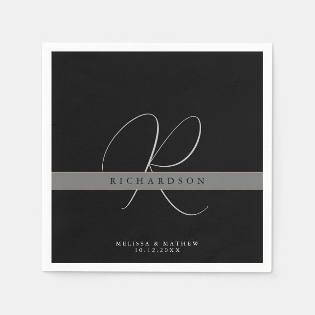 Chic Monogram Initial Name Charcoal Gray Black Napkins (Front)
