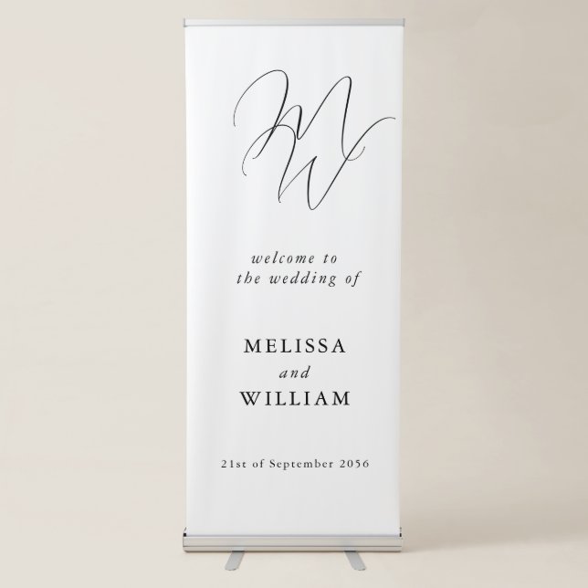 Chic Monogram Initials Modern White Wedding Retractable Banner (Front)