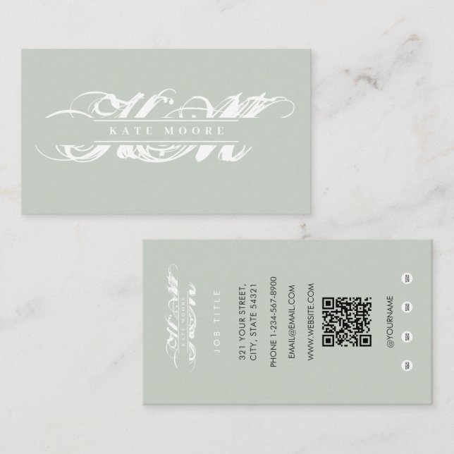 Chic Monogram Initials Professional Sage Green Business Card (Front/Back)