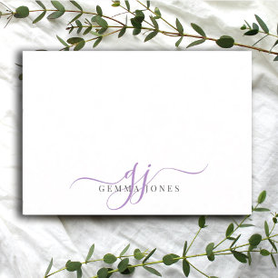 Chic Monogram Lavender Script Initials Note Card