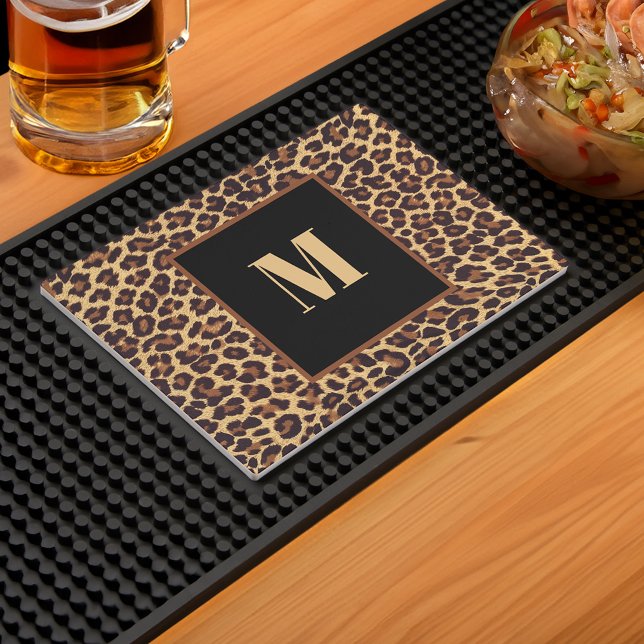 Chic Monogram Leopard Print Bar Mat (Creator Uploaded)