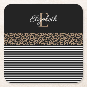 Chic Monogram Leopard Print Napkins Square Paper Coaster