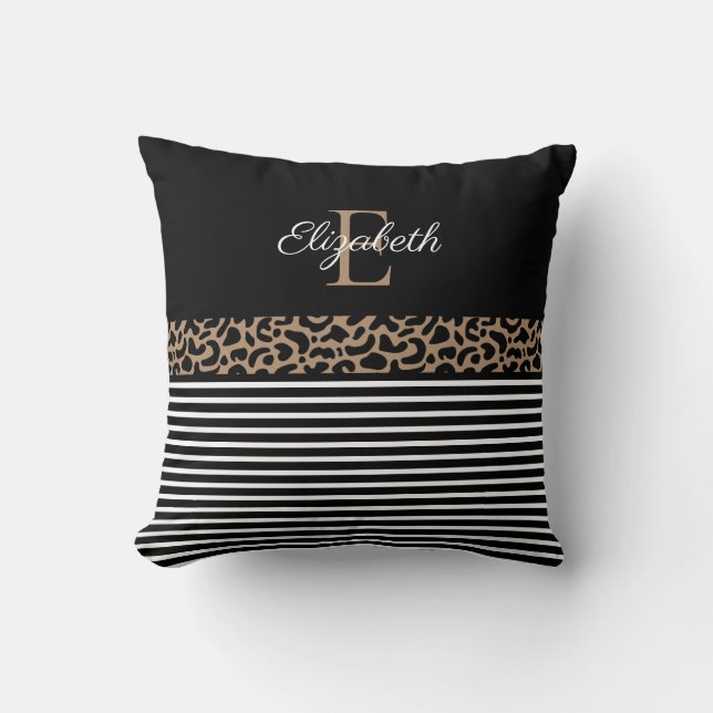 Chic Monogram Leopard Print Throw Pillow (Front)