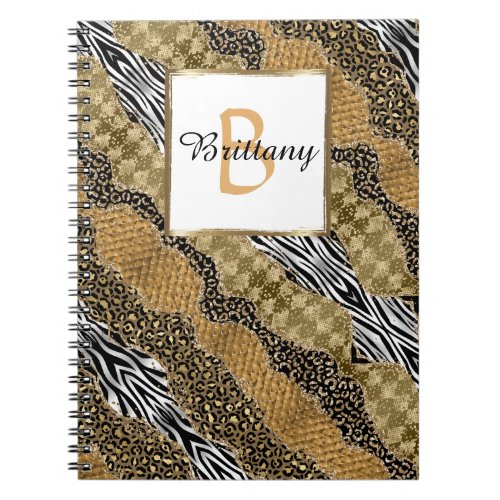 Chic Monogram Leopard Safari Gold Glitter Notebook