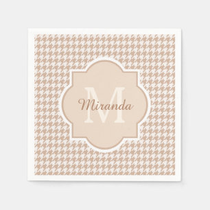 Chic Monogram Light Brown Houndstooth With Name Napkins