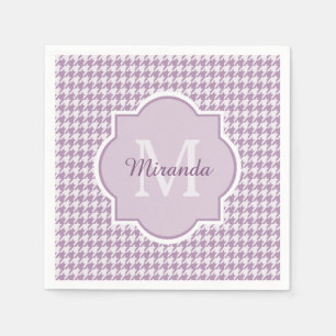 Chic Monogram Light Purple Houndstooth With Name Paper Napkins