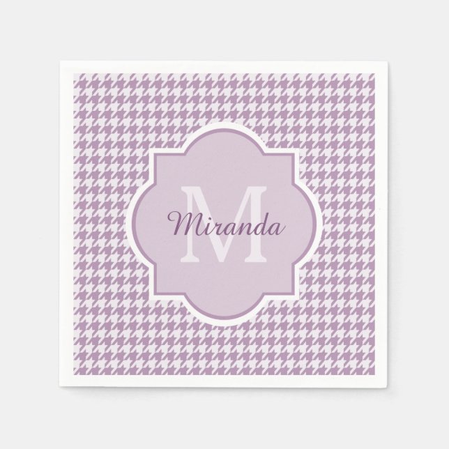 Chic Monogram Light Purple Houndstooth With Name Paper Napkins (Front)
