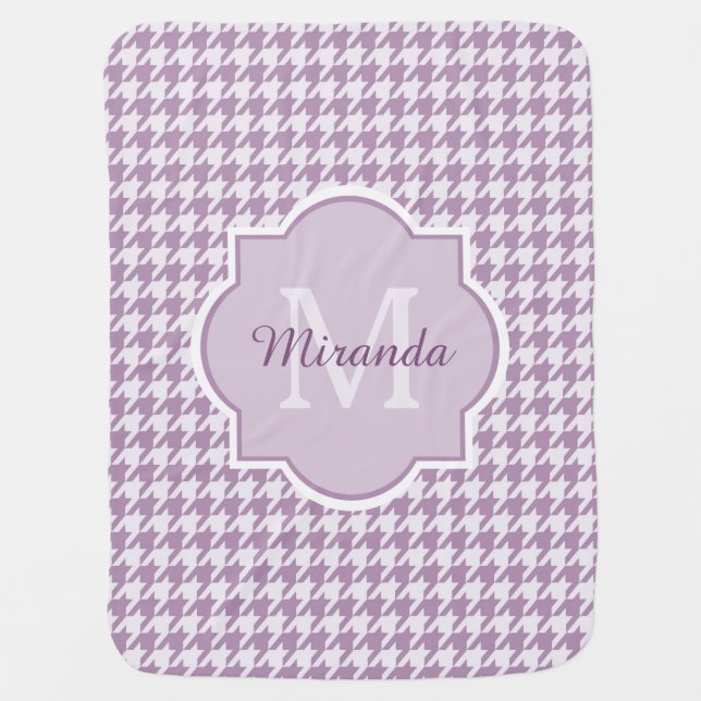 Chic Monogram Light Purple Houndstooth With Name Receiving Blanket (Front)