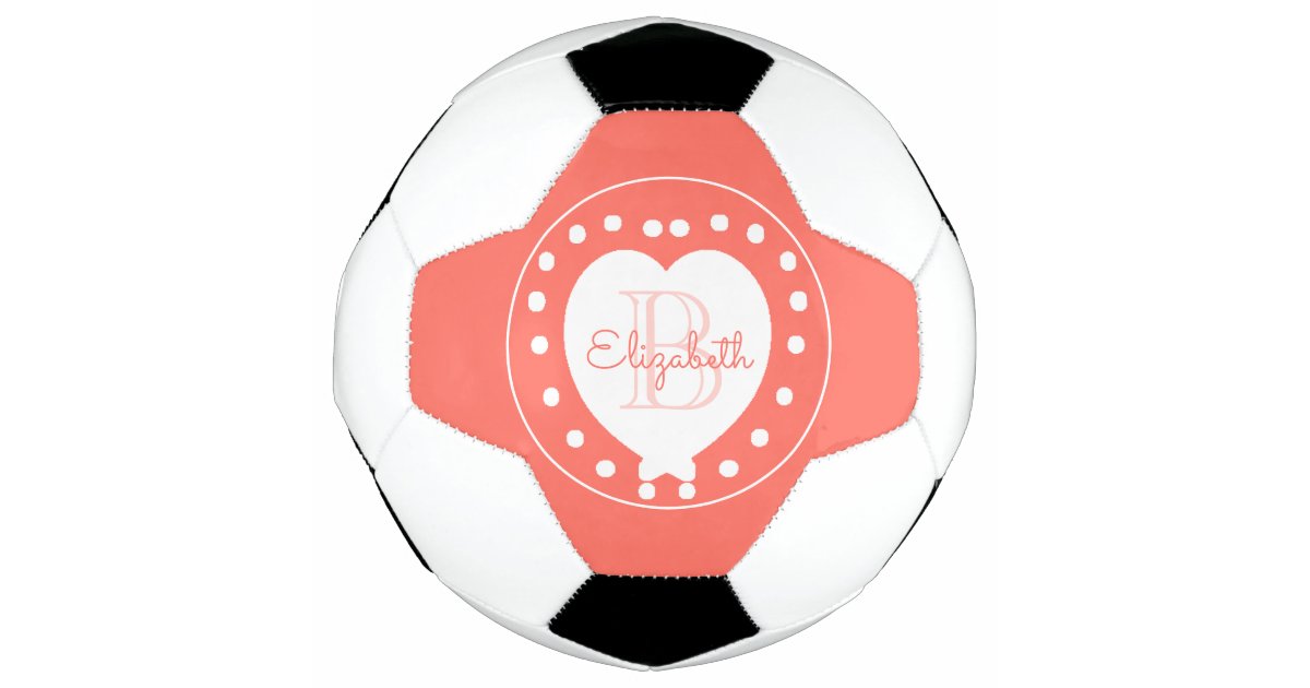Chic Monogram Living Coral Girly White Heart Soccer Ball Zazzle Com