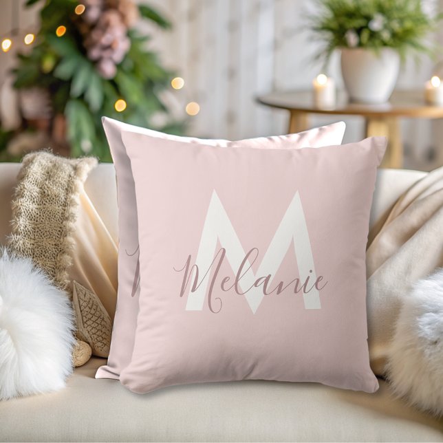 chic Monogram Minimalist modern blush pink  Throw Pillow (Creator Uploaded)