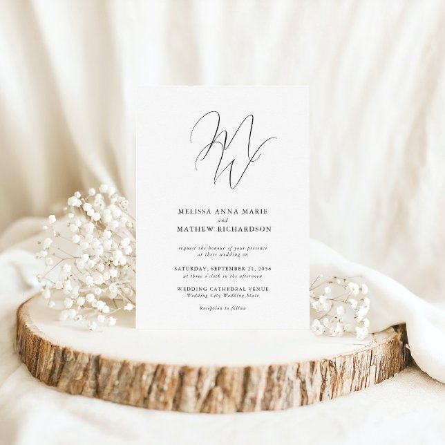 Chic Monogram Modern Black & White Wedding Invitation (Creator Uploaded)