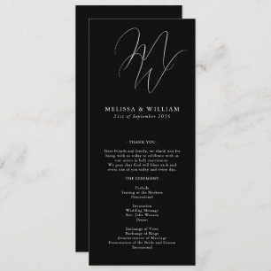 Chic Monogram Modern Black & White Wedding Program