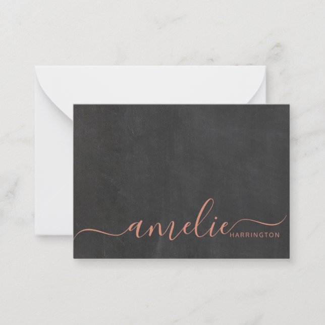 Chic Monogram Modern Minimalist Copper Script  Note Card (Front)