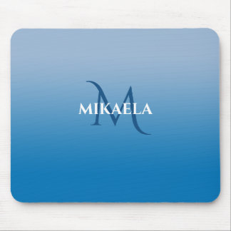 Chic Monogram Name on Sky Blue Gradient Mouse Pad