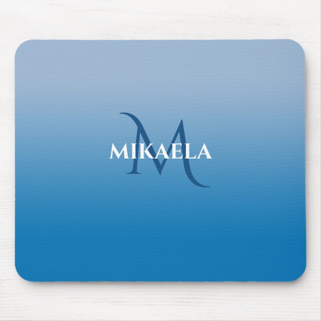 Chic Monogram Name on Sky Blue Gradient Mouse Pad (Front)