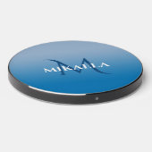 Chic Monogram Name on Sky Blue Gradient Wireless Charger (Front 2)