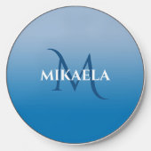 Chic Monogram Name on Sky Blue Gradient Wireless Charger (Front)