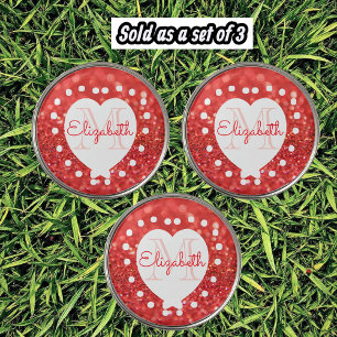 Chic Monogram Name Orange Glitter White Heart Golf Ball Marker