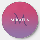 Chic Monogram Name Pink to Purple Gradient Wireless Charger (Front)