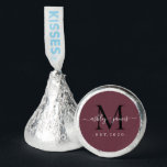 Chic Monogram Names Wedding Year Est Burgundy Hershey®'s Kisses®<br><div class="desc">Chic, elegant Hershey kisses candy wedding favors with your names and year established in white elegant handwritten script calligraphy on a burgundy background with a black monogram. Simply add your names, monogram and year established beneath. Stylish design and perfect luxury candy favor gift for the newlywed couple. If you need...</div>
