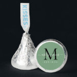 Chic Monogram Names Wedding Year Est Green Hershey®'s Kisses®<br><div class="desc">Chic, elegant Hershey kisses candy wedding favors with your names and year established in white elegant handwritten script calligraphy on a mineral green background with a black monogram. Simply add your names, monogram and year established beneath. Stylish design and perfect luxury candy favor gift for the newlywed couple. If you...</div>