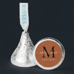 Chic Monogram Names Wedding Year Est TerraCotta Hershey®'s Kisses®<br><div class="desc">Chic, elegant Hershey kisses candy wedding favors with your names and year established in white elegant handwritten script calligraphy on a terracotta background with a black monogram. Simply add your names, monogram and year established beneath. Stylish design and perfect luxury candy favor gift for the newlywed couple. If you need...</div>