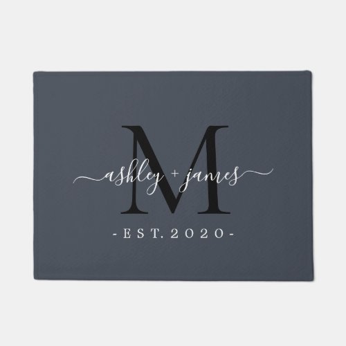 Chic Monogram Names Year Established Dark Blue Doormat