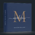 Chic Monogram Navy Blue Gold Script Office School 3 Ring Binder<br><div class="desc">Elegant Monogram Navy Blue Gold Script Name Home Office Professional Work Back to School Recipe 3 ring binder</div>
