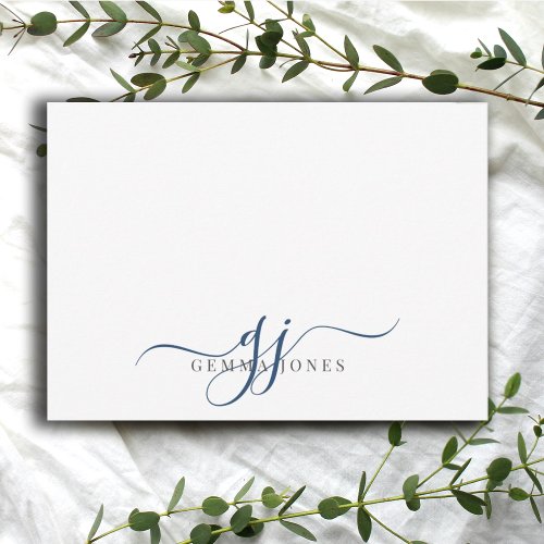 Chic Monogram Navy Blue Script Initials Note Card