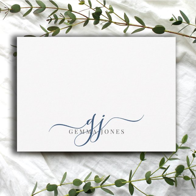 Chic Monogram Navy Blue Script Initials Note Card (Creator Uploaded)