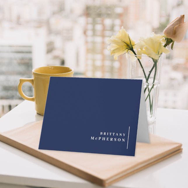 Chic Monogram Navy Blue White Border Thank You Card (Creator Uploaded)