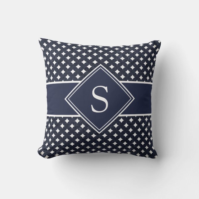 Chic Monogram Navy White Pattern Throw Pillow (Front)