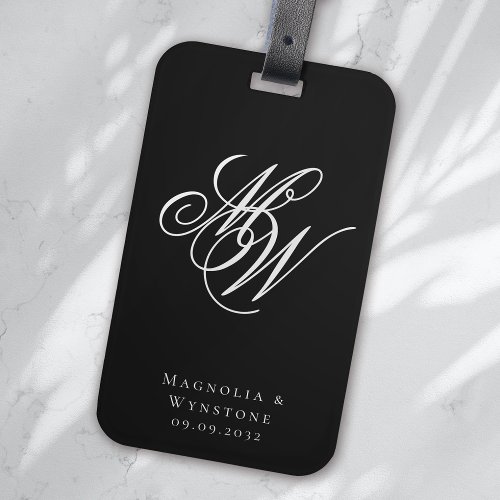 Chic Monogram Newlyweds Luggage Tag