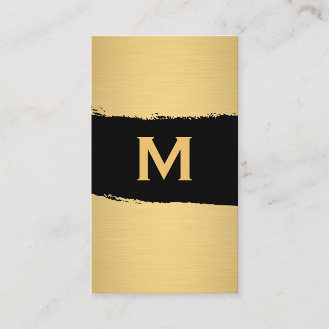 Chic Monogram on Black/Gold Brushed Business Card (Front)