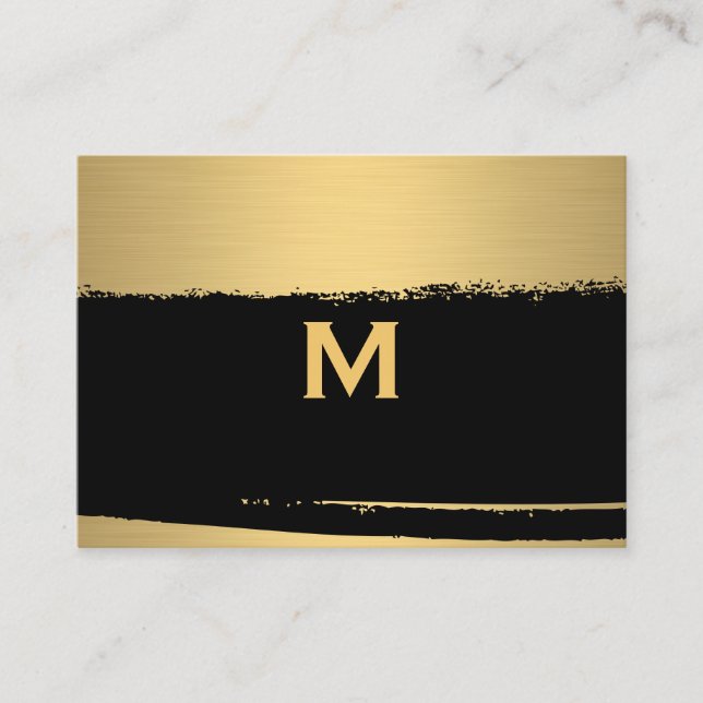 Chic Monogram on Black/Gold Brushed Business Card (Front)