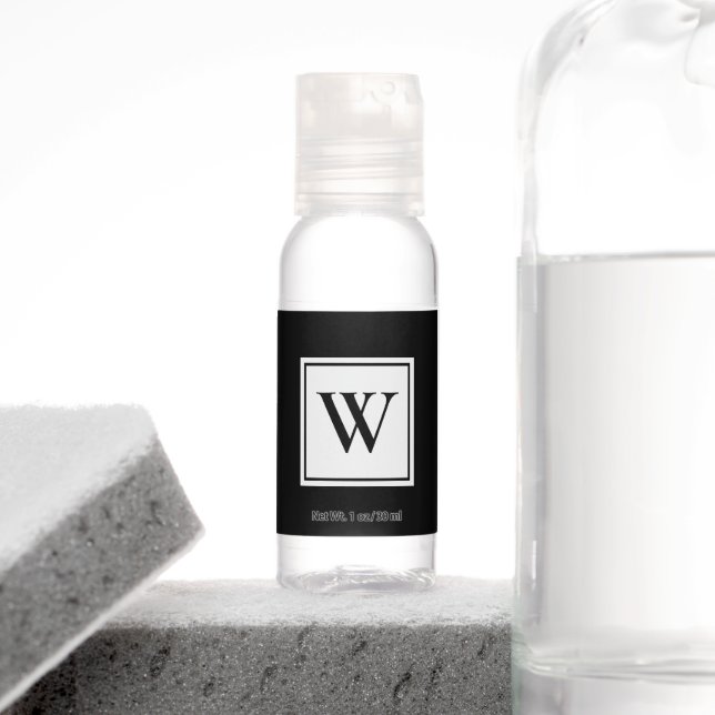 Chic Monogram on Black Hand Sanitizer (Insitu)