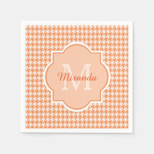 Chic Monogram Orange Houndstooth With Name Paper Napkins