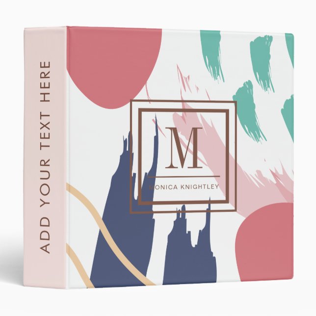 Chic Monogram Pastel Abstract 3 Ring Binder (Front/Spine)