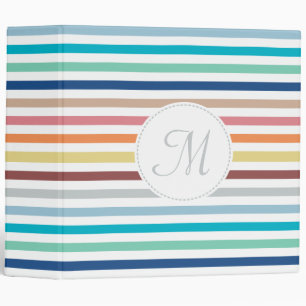 Chic Monogram Pastel Rainbow Horizontal Stripes 3 Ring Binder
